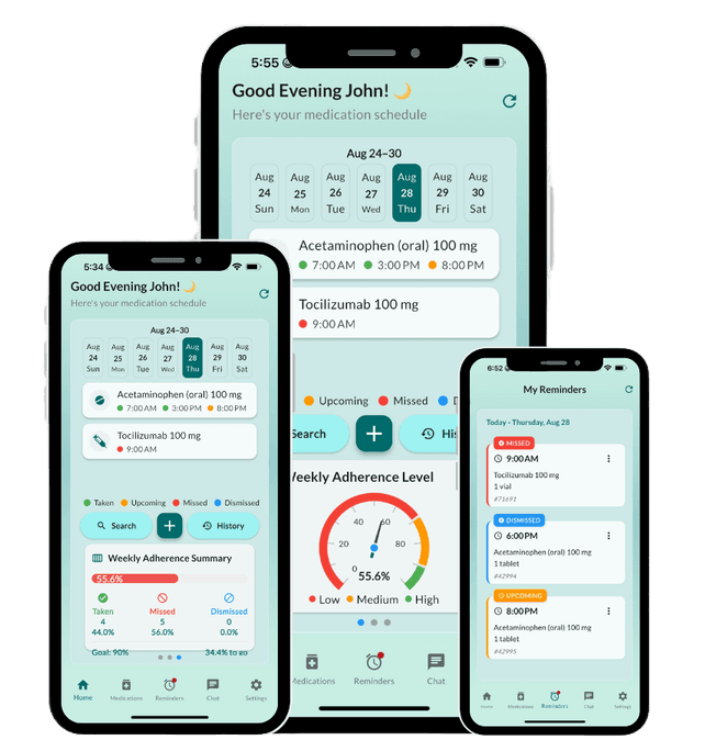 Pillfolio app interface demonstrating medication setup and reminder configuration